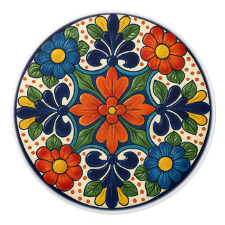 Colourful Mexican Talavera Floral Ceramic Knob