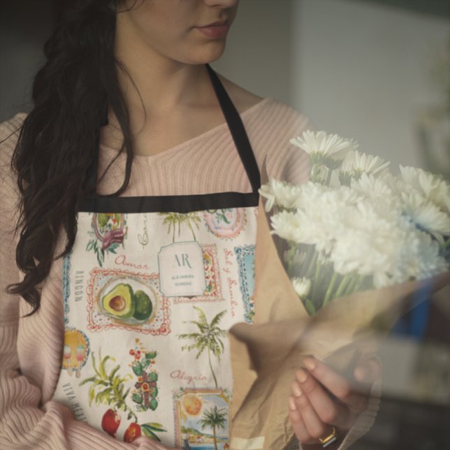 Colourful Mexican Travel Print Monogram Apron (Creator Uploaded)