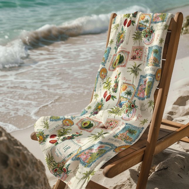 Colourful Mexican Travel Print Monogram Beach Towel (Creator Uploaded)