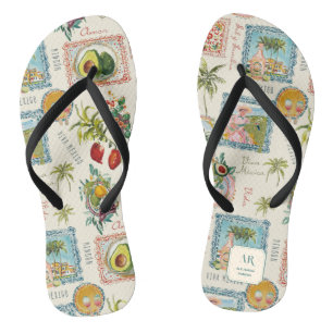 Colourful Mexican Travel Print Monogram Jandals