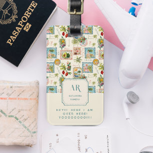 Colourful Mexican Travel Print Monogram Luggage Tag