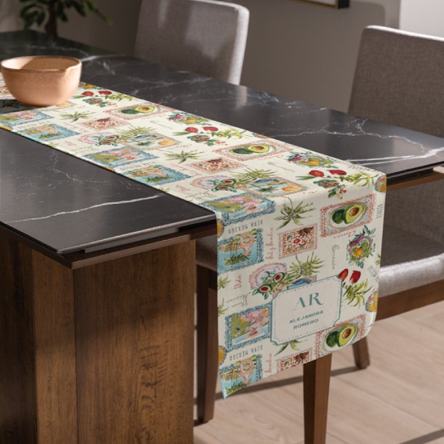 Colourful Mexican Travel Print Monogram Short Table Runner (Creator Uploaded)