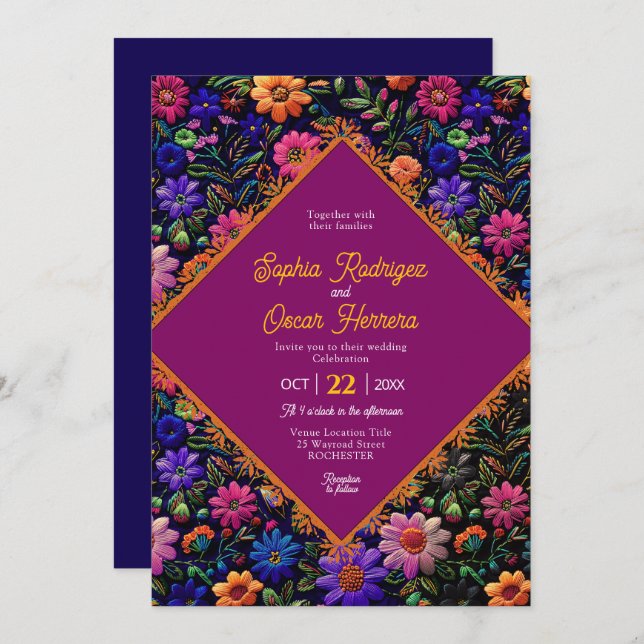 Colourful Mexican wedding invitation (Front/Back)