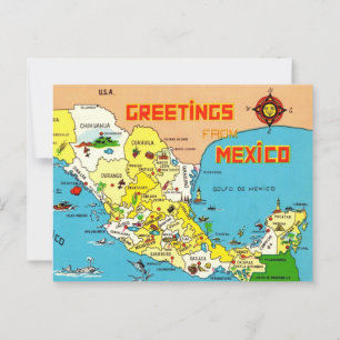 Colourful Mexico Map  Postcard