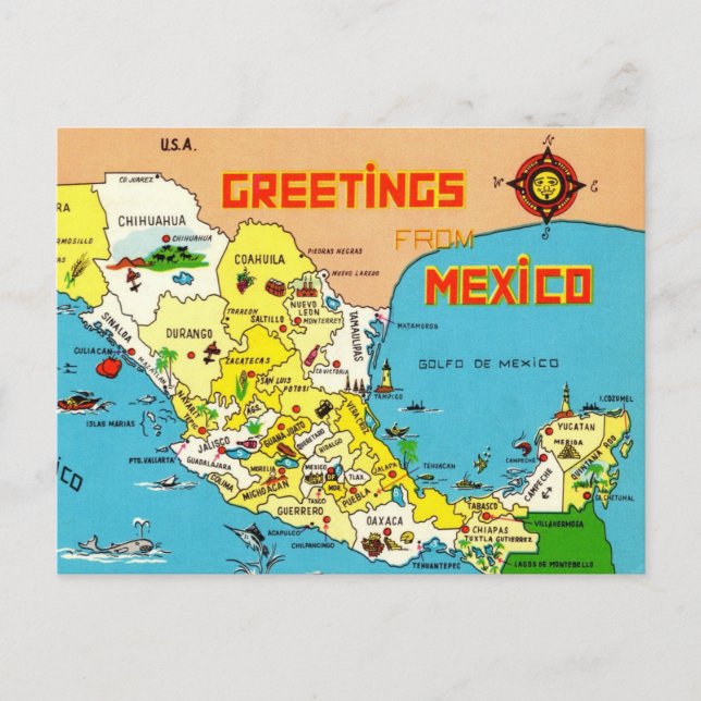 Colourful Mexico Map  Postcard (Front)