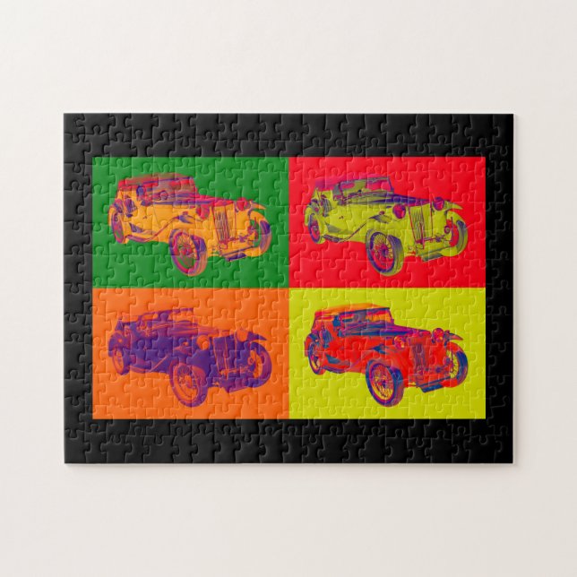 Colourful Mg Tc Antique Car Pop Art Jigsaw Puzzle (Horizontal)