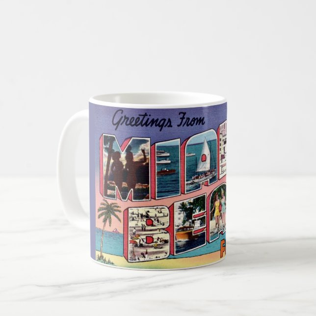 Colourful Miami Beach Greeting  Coffee Mug (Front Left)