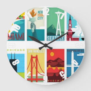Colourful Miami San Francisco Seattle Travel Clock