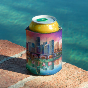 Colourful Miami Skyline Abstract Art Can Cooler