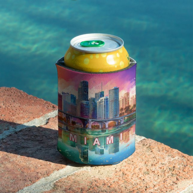 Colourful Miami Skyline Abstract Art Can Cooler (In Situ Pool)