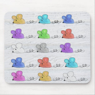 Colourful Mice on Whitewashed Wood Mouse Pad