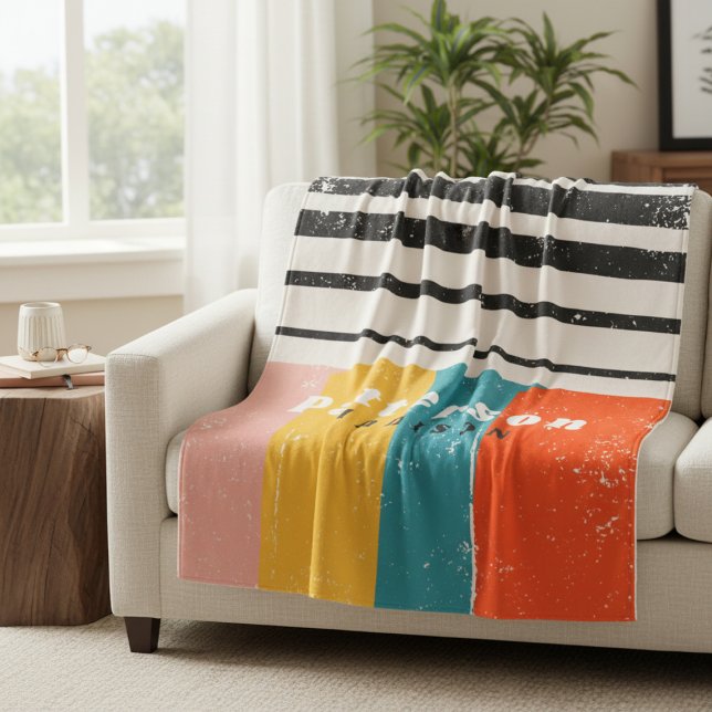Colourful Mid Century Abstract Personalised Name Fleece Blanket (Creator Uploaded)