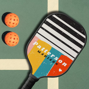 Colourful Mid Century Abstract Personalised Name Pickleball Paddle