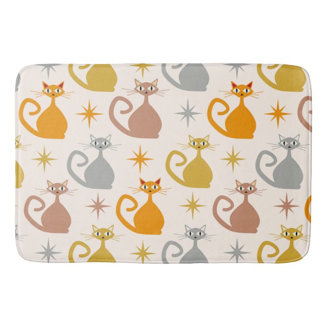 Colourful Mid Century Atomic Cats with Starbursts  Bath Mat (Front)