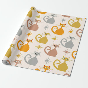 Colourful Mid Century Atomic Cats with Starbursts  Wrapping Paper