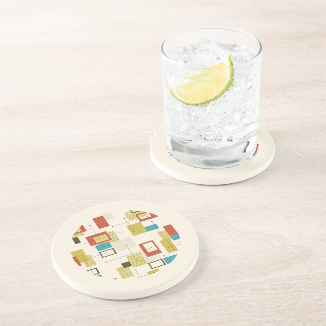 Colourful Mid-Century Geometric Shapes Pattern Coaster (Side)