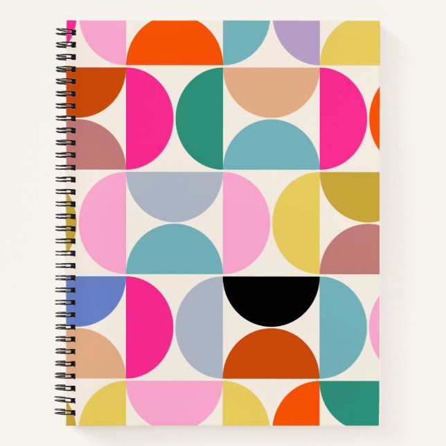Colourful Mid Century Modern Abstract Pattern Notebook (Front)