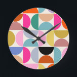 Colourful Mid Century Modern Abstract Pattern Round Clock<br><div class="desc">Mid century modern pattern – abstract geometric shapes – colourful minimalist pattern.</div>