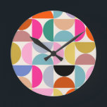Colourful Mid Century Modern Abstract Pattern Round Clock<br><div class="desc">Mid century modern pattern – abstract geometric shapes – colourful minimalist pattern.</div>