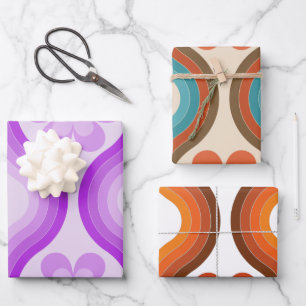 Colourful Mid Century Modern Floral Rainbow Retro Wrapping Paper Sheet