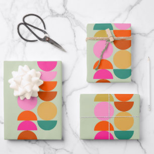 Colourful Mid Century Modern Geometric Green Wrapping Paper Sheet