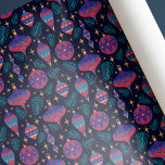 Colourful Mid-century Retro Ornaments Christmas Wrapping Paper<br><div class="desc">Wrap up the holidays in style with our retro-inspired Christmas wrapping paper! Featuring a cheerful pattern of mid-century ornaments in magenta,  blue,  violet and gold,  with fir tree branches and stars,  it adds vintage charm to every gift under the tree</div>