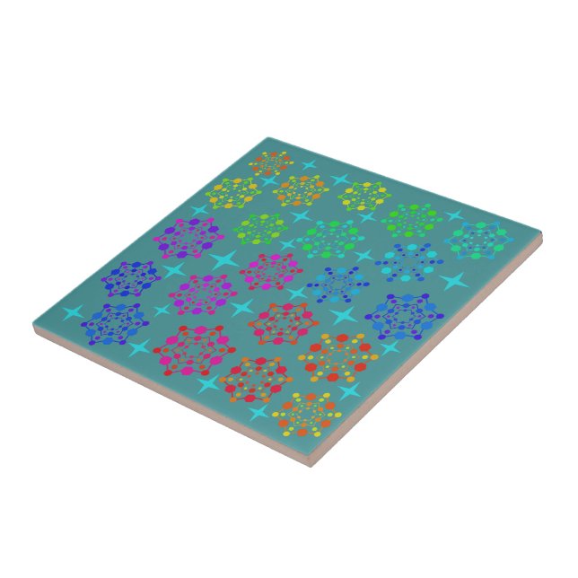 Colourful Mid Century Retro Pattern Art Design Tile (Side)