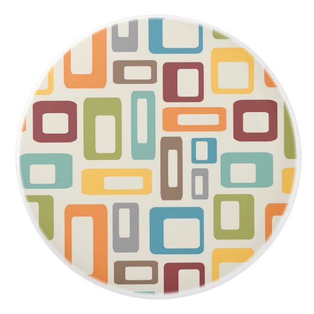 Colourful Mid Century style shapes Ceramic Knob (Front)