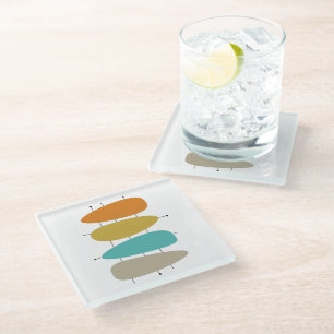 Colourful Mid Century Water Drops and Lines Glass Coaster