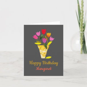 Colourful MidCentury Modern Tulips Cheery Birthday Card