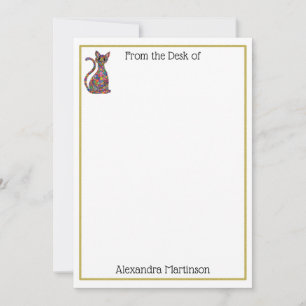 Colourful Millefiori Cat Monogram Name Stationery Card