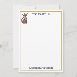 Colourful Millefiori Cat Monogram Name Stationery Card