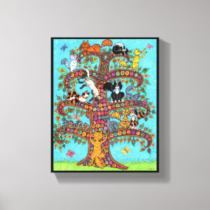 Colourful Millefiori Tree Cute Cartoon Cats Canvas Print