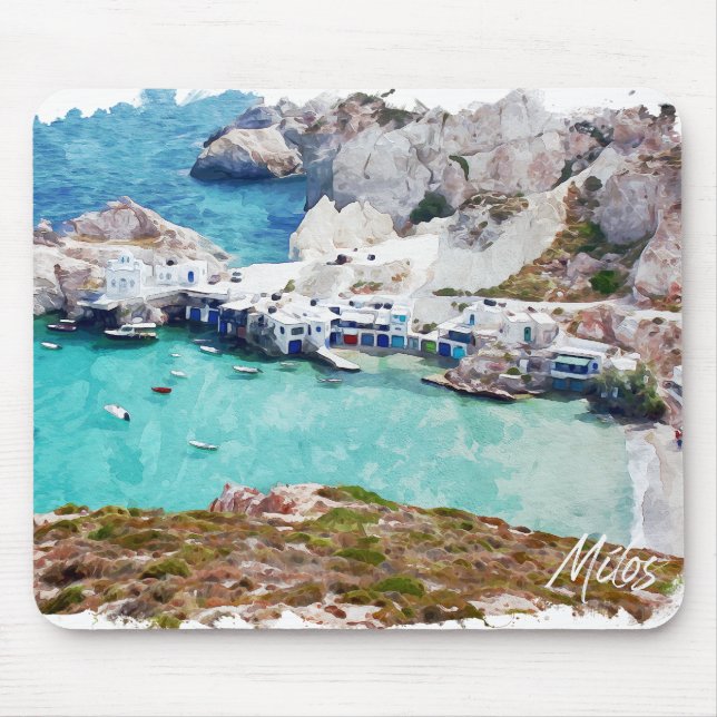 Colourful Milos Greece Panorama View Mouse Pad (Front)