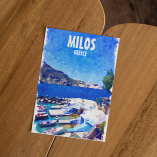 Colourful Milos Greece Travel Art Postcard