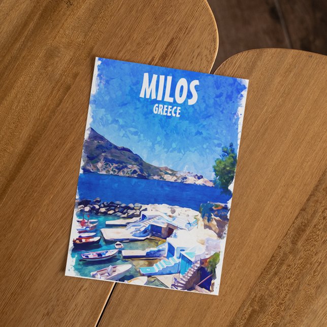 Colourful Milos Greece Travel Art Postcard (milos greece colorful postcard)