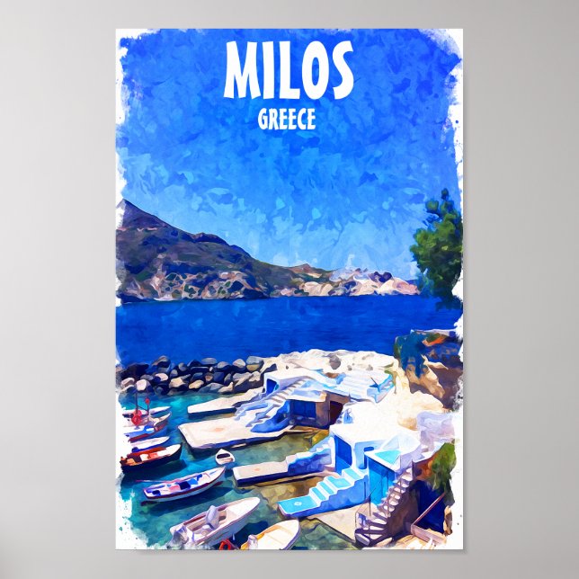 Colourful Milos Greece Travel Art Poster (Front)