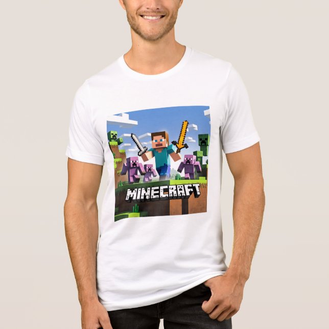 Colourful Minecraft with sword Cartoon Gift for hi Tri-Blend Shirt (Front)