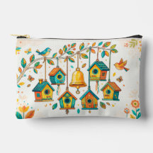  colourful mini birdhouses hanging from a delicate