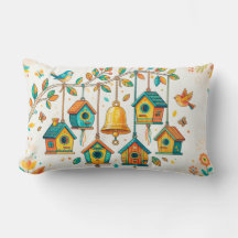  colourful mini birdhouses hanging from a delicate