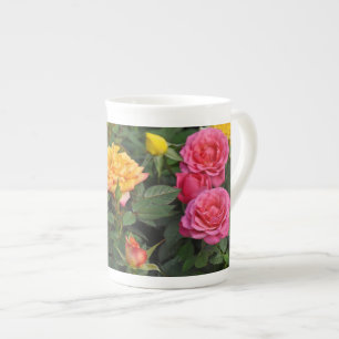 Colourful miniature roses bone china mug