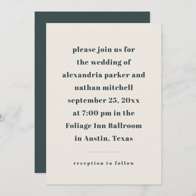 Colourful Minimalism | Charcoal and Cream Wedding Invitation (Front/Back)