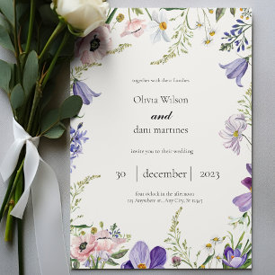 Colourful Minimalist Wildflower Photo Wedding Invitation