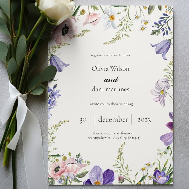 Colourful Minimalist Wildflower Photo Wedding Invitation (Creator Uploaded)