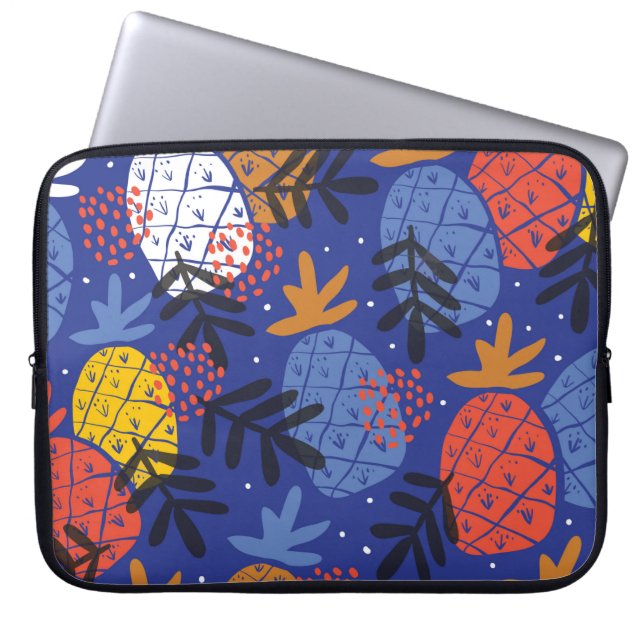 Colourful minimalistic abstract pineapples and lea laptop sleeve (Front)
