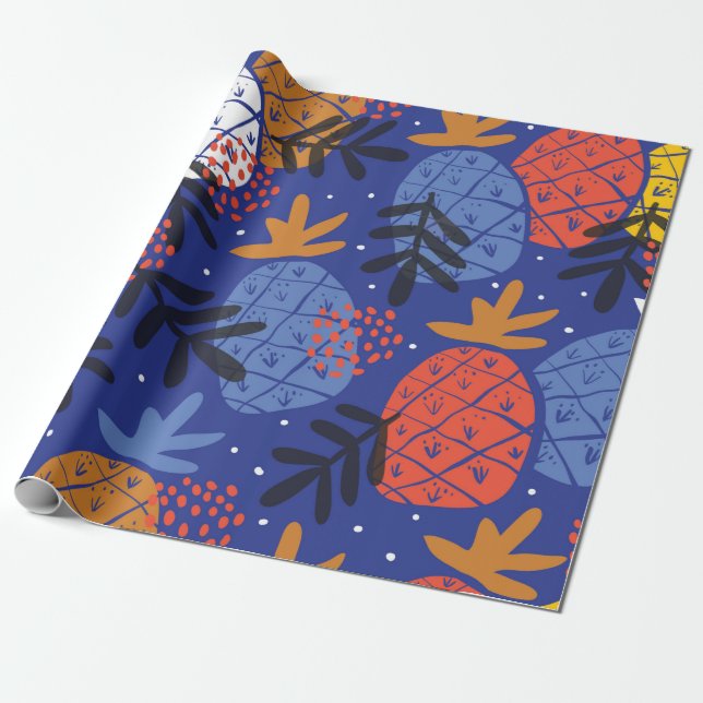 Colourful minimalistic abstract pineapples and lea wrapping paper (Unrolled)