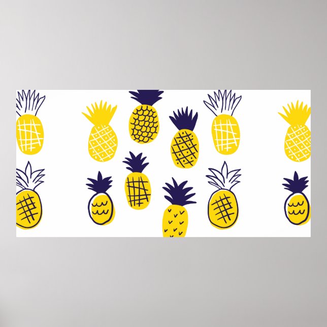Colourful minimalistic abstract pineapples in scan poster (Front)