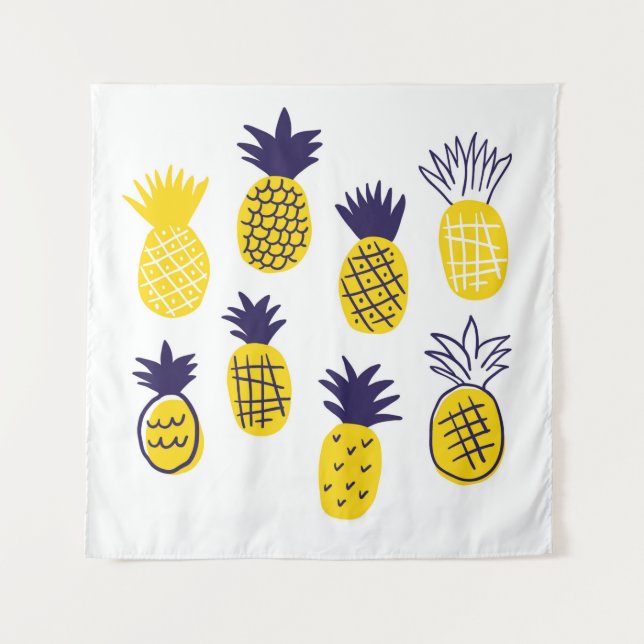 Colourful minimalistic abstract pineapples in scan tapestry (Front)