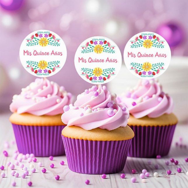 Colourful Mis Quince Anos Mexican Fiesta Flowers Classic Round Sticker (Mis Quince stickers for envelopes, favors, cupcakes..  Mexican Fiesta Flowers Quinceanera Collection)