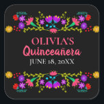 Colourful Mis Quince Anos Mexican Fiesta Flowers Square Sticker<br><div class="desc">Custom Mis Quince Años favour stickers on handy sticker sheets for your invitation envelope seals, favour bags, gift wrap and party decorations. The template is set up ready for you to add your name and the date of your birthday or your quinceanera celebration. This fun and colourful design features a...</div>